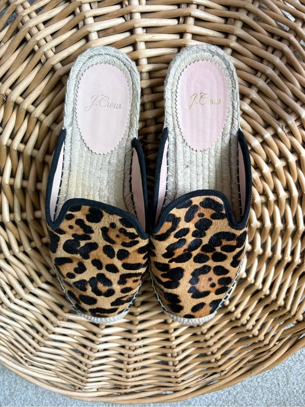 J Crew Neutral Leopard Print Calf Hair Slip On Espadrille Sandals Size 8
